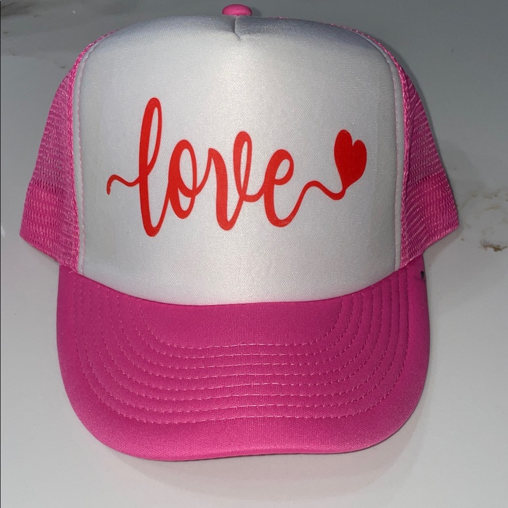 NWT (Flawed) Pink and White Love ❤️ Trucker Hat